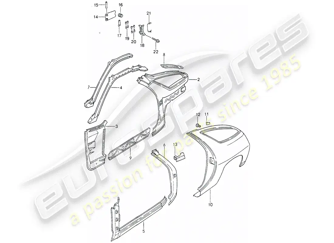 porsche 1993 (928) marco - panel lateral diagrama de piezas