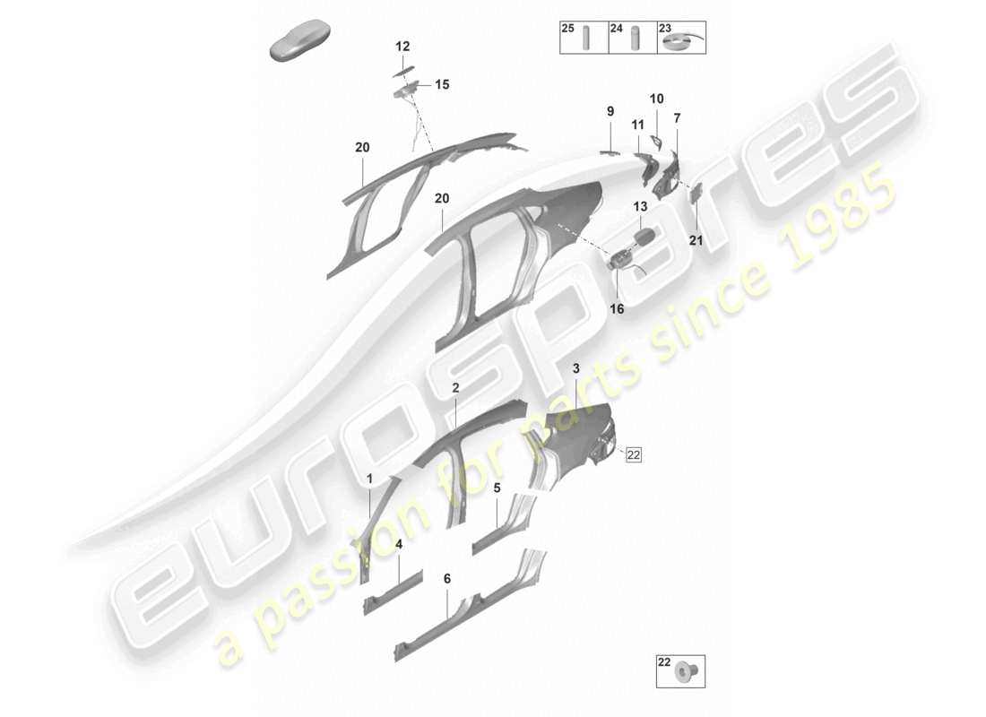 porsche 2023 (panamera 971-2) diagrama de la parte exterior de la parte lateral