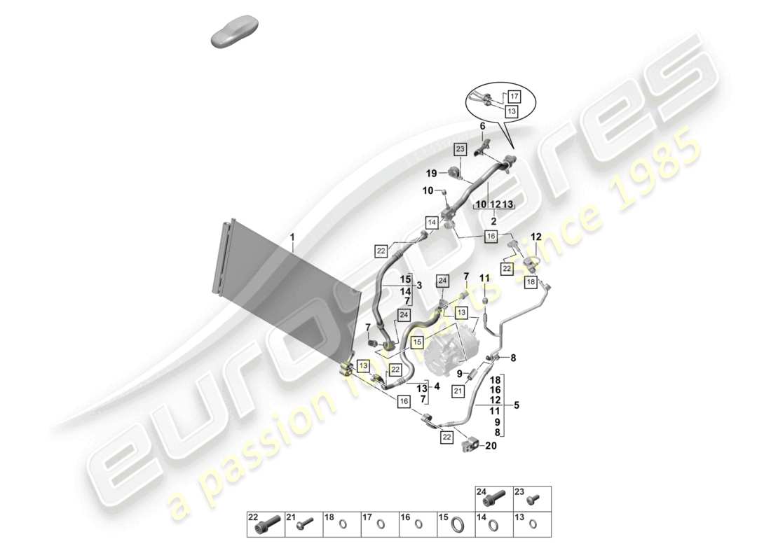 porsche 2022 (panamera 971-2) calefacción, sistema de aire acondicionado v6 2,9l turbo para vehículos con propulsión híbrida circuito refrigerante r1234yf refrigerante diagrama de piezas