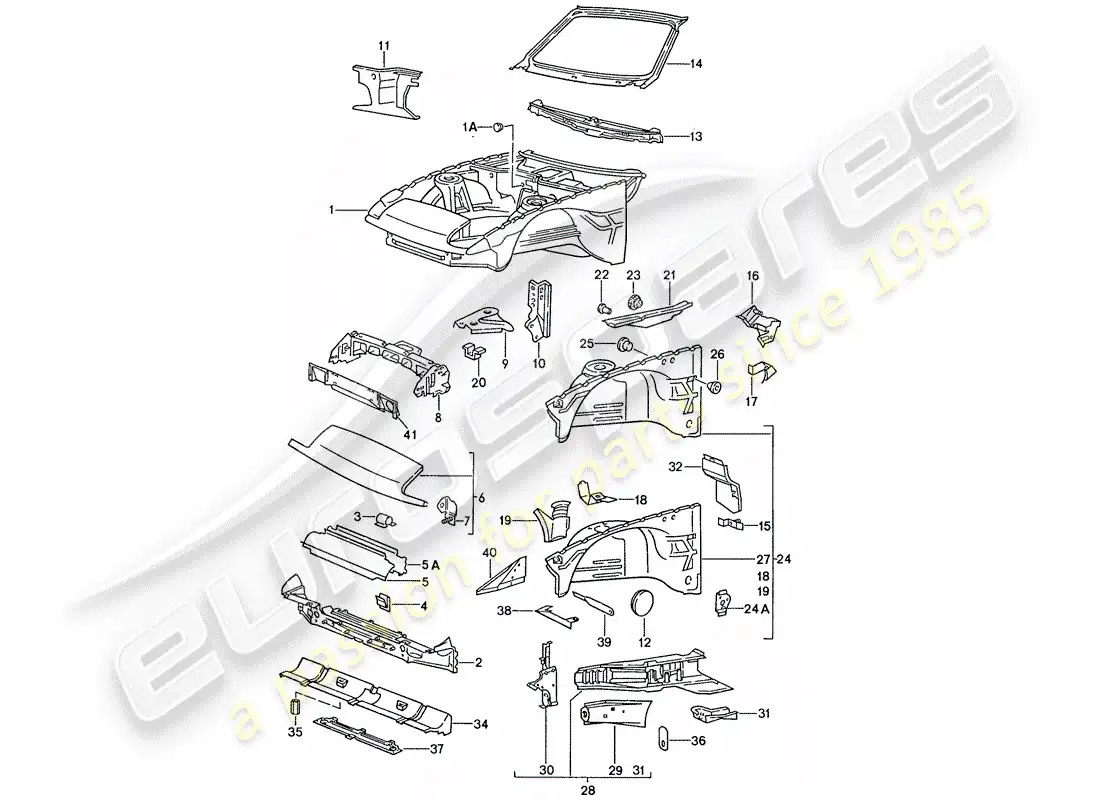 porsche 1990 (944) sección frontal del cuerpo diagrama de piezas