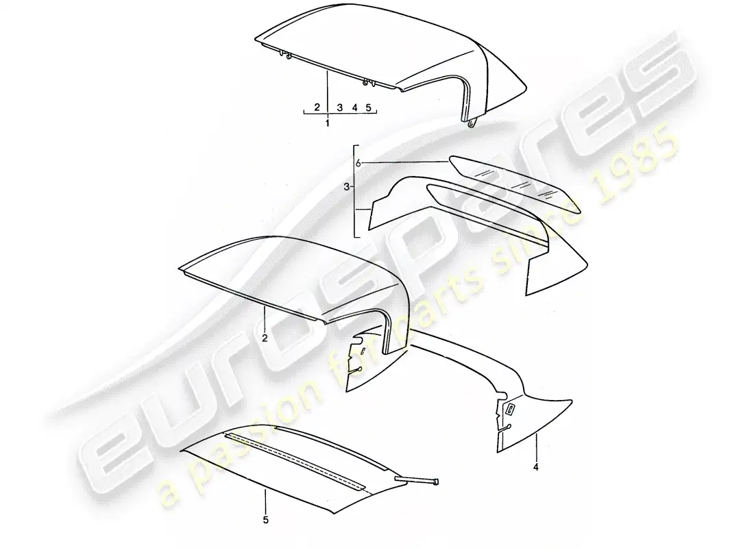 porsche 1990 (944) top convertible - cubierta superior convertible diagrama de piezas