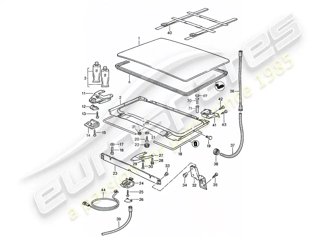 porsche 1990 (944) diagrama de piezas del techo elevable