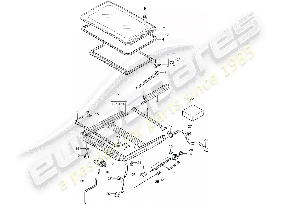 porsche 2005 (cayenne e1 9pa) techo corredizo de cristal diagrama de piezas