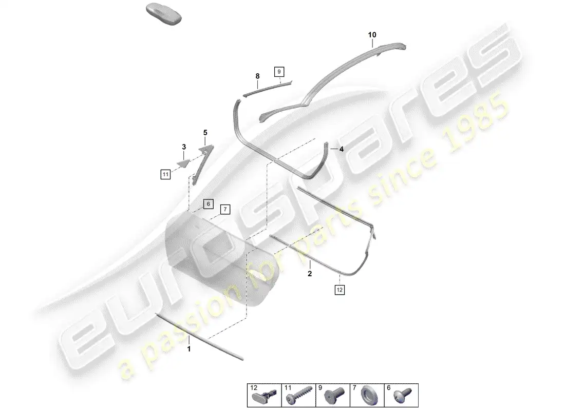 porsche 2020 (718 boxster spyder) junta de la puerta diagrama de piezas
