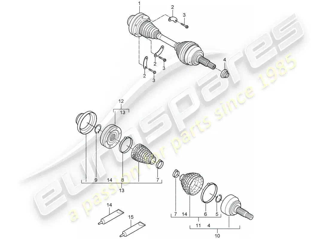 porsche 2009 (cayenne e1 9pa) eje de accionamiento diagrama de piezas