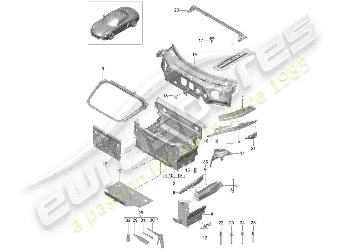 porsche 2012 (981 boxster) interfaz diagrama de piezas