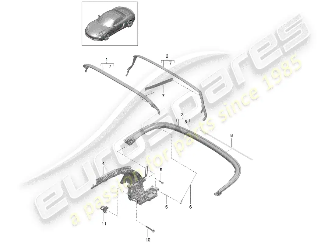 porsche 2012 (981 boxster) marco superior diagrama de piezas