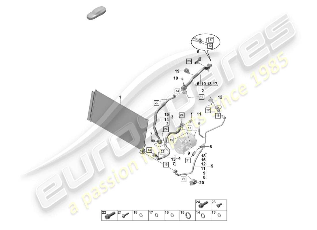 porsche 2022 (panamera 971-2) calefacción, sistema de aire acondicionado v8 4,0l bt para vehículos con propulsión híbrida circuito refrigerante r1234yf diagrama de piezas del refrigerante