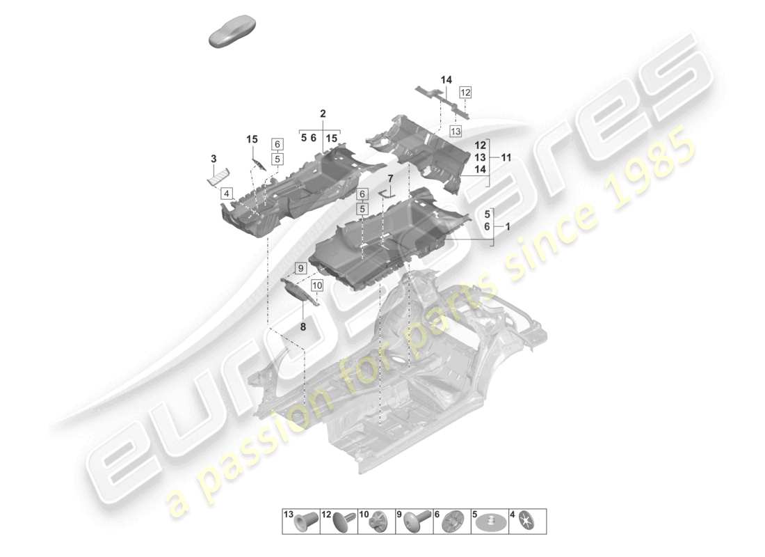 porsche 2022 (panamera 971-2) diagrama de piezas del piso