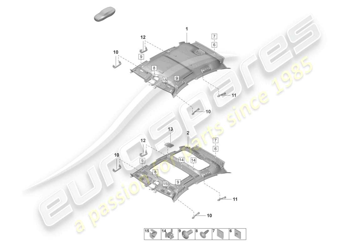 porsche 2022 (panamera 971-2) diagrama de piezas del revestimiento del techo