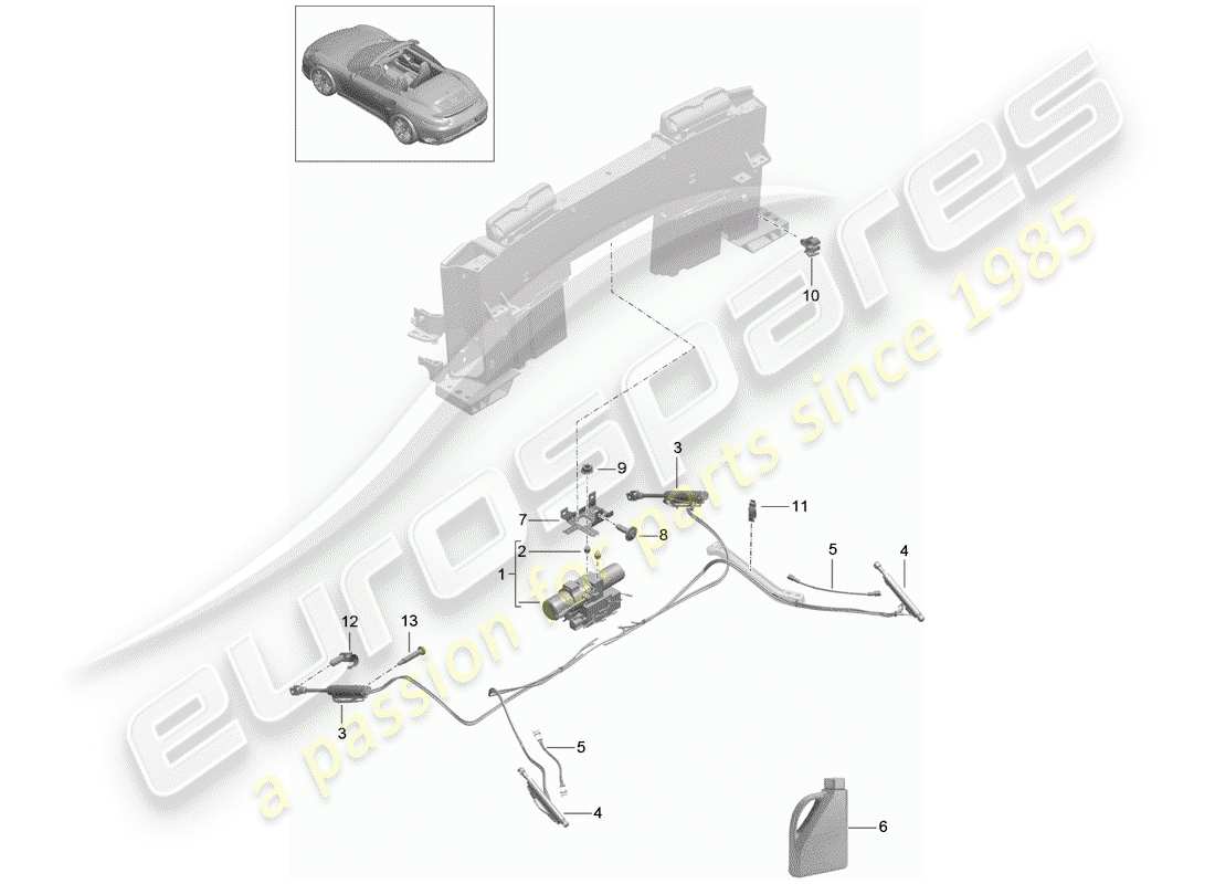 porsche 991 turbo (2018) diagrama de piezas del techo convertible