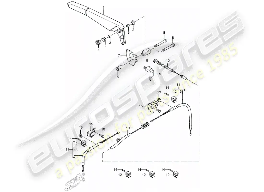 porsche 2005 (carrera gt) freno de mano - actuador diagrama de piezas