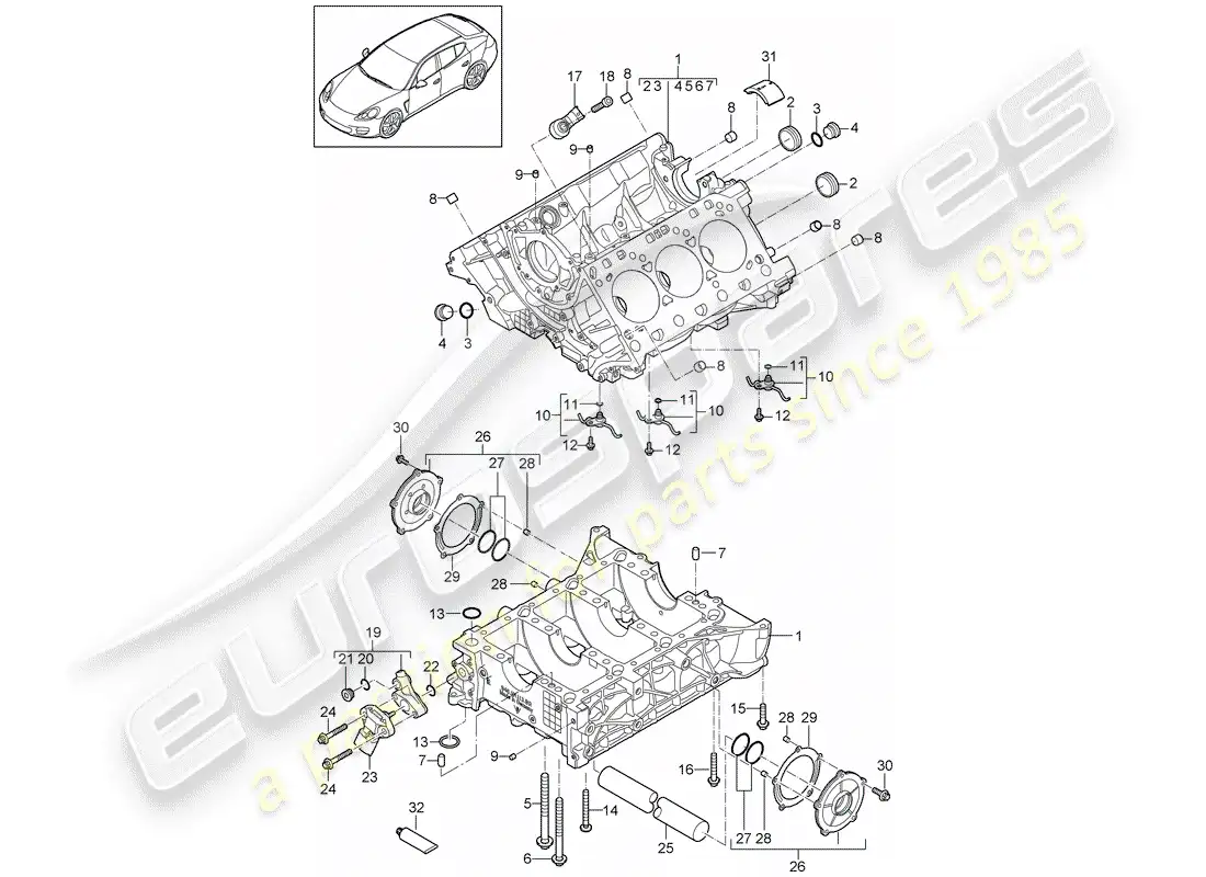 porsche 2016 (panamera 970) crankcase diagrama de piezas