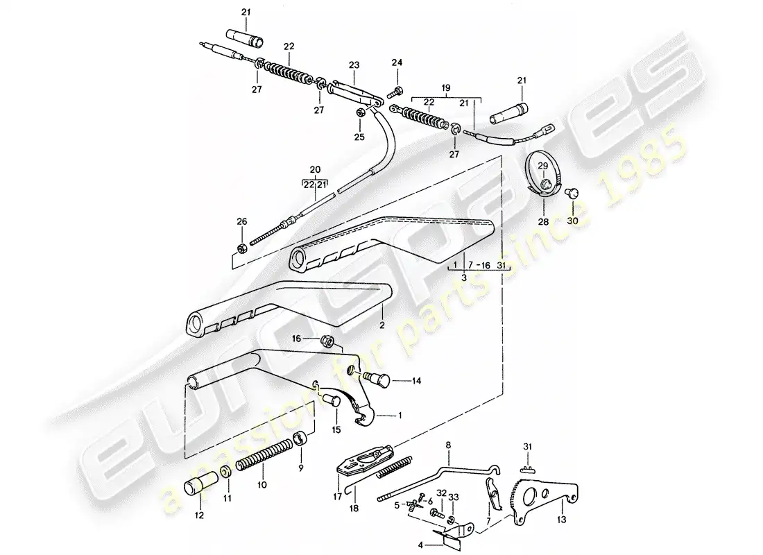 porsche 1990 (944) palanca de freno de mano diagrama de piezas