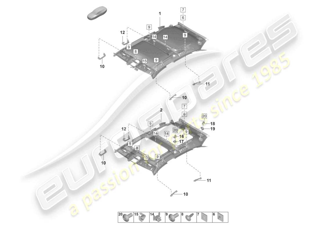 porsche 2022 (panamera 971-2) diagrama de piezas de accesorios de moldura de techo