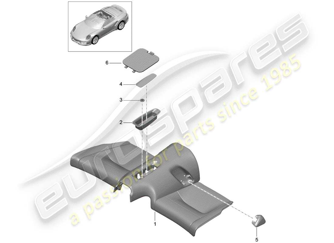porsche 991 turbo (2018) diagrama de piezas del cojín del asiento trasero