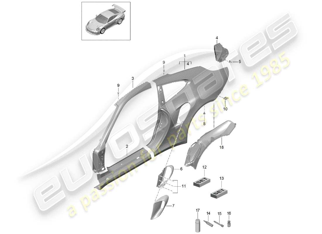 porsche 2018 (991-2 turbo) diagrama de piezas del panel lateral