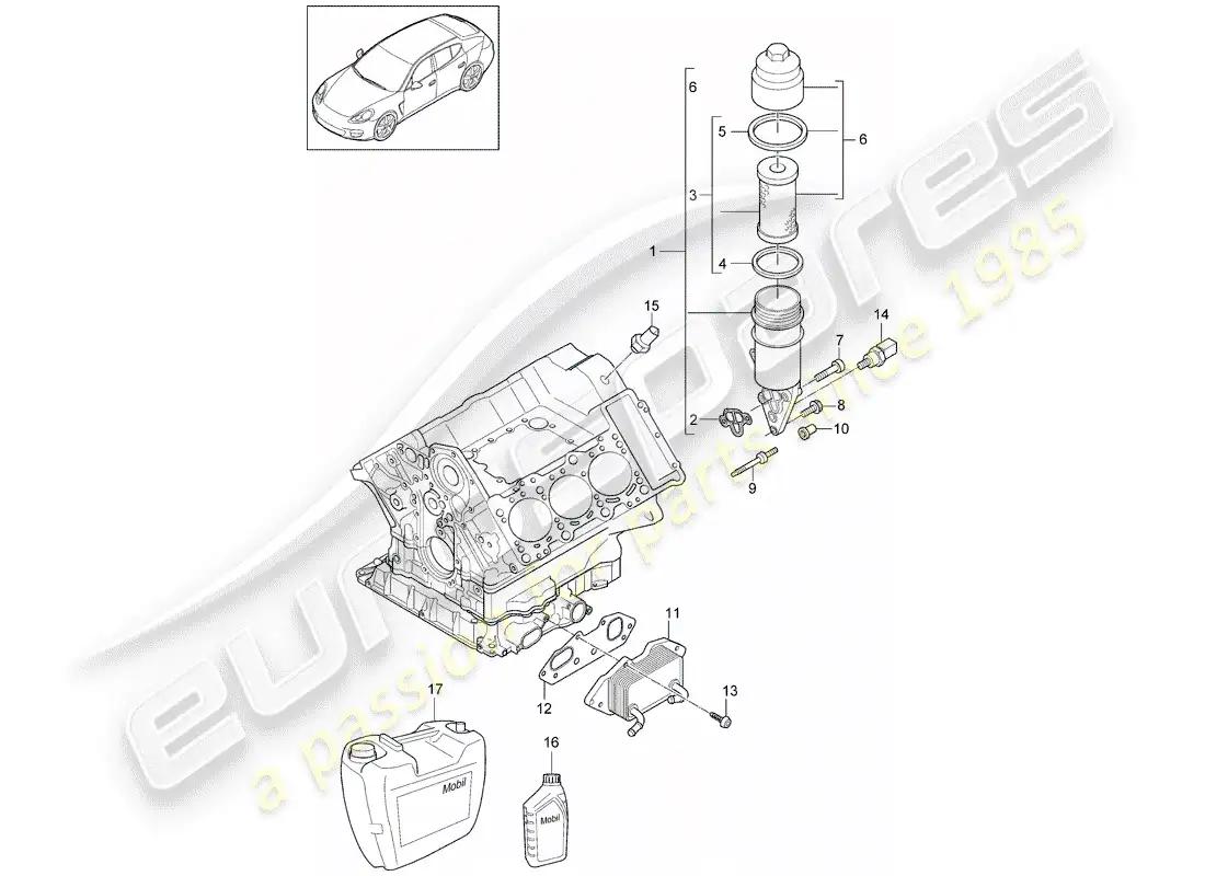 porsche 2012 (panamera 970) diagrama de piezas del filtro de aceite