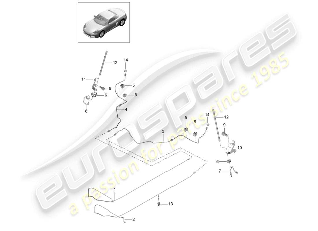 porsche 2022 (718 boxster) diagrama de piezas de la parte trasera de la parte inferior de la carrocería del centro de la línea de freno