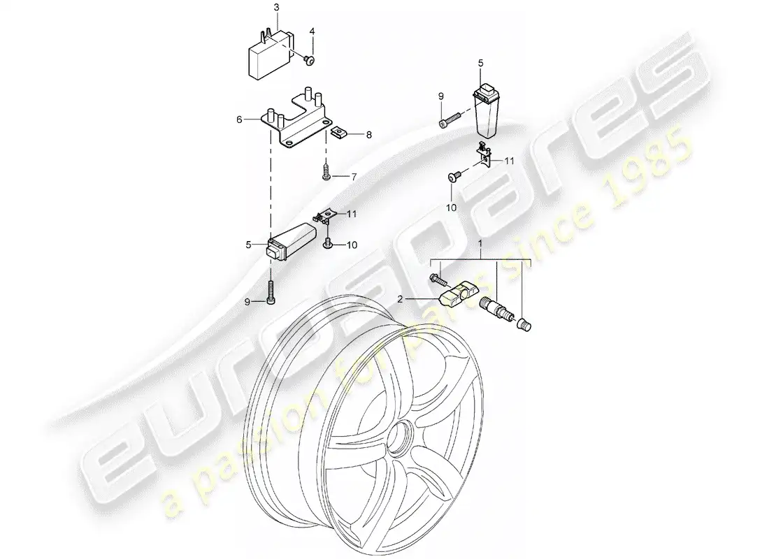 porsche 2005 (carrera gt) sistema de control de presión de neumáticos diagrama de piezas