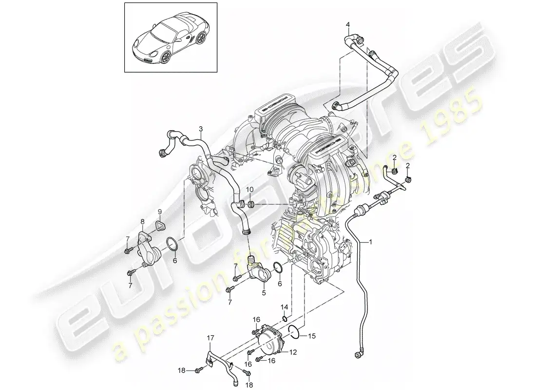 porsche 2009 (987 boxster) crankcase diagrama de piezas