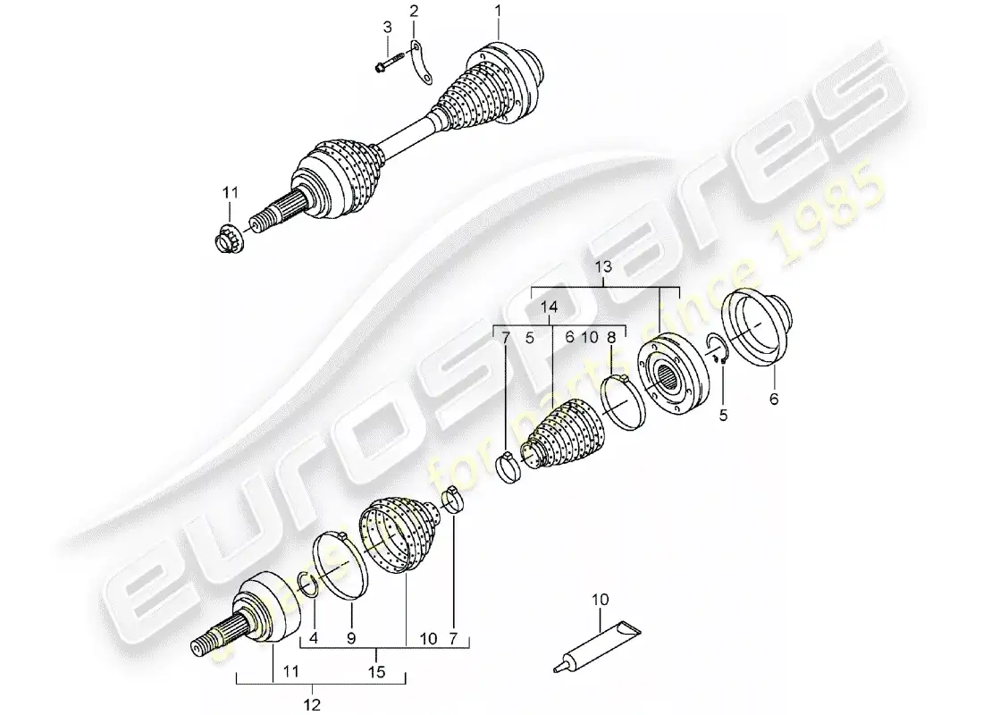 porsche 2006 (cayenne e1 9pa) eje de accionamiento diagrama de piezas