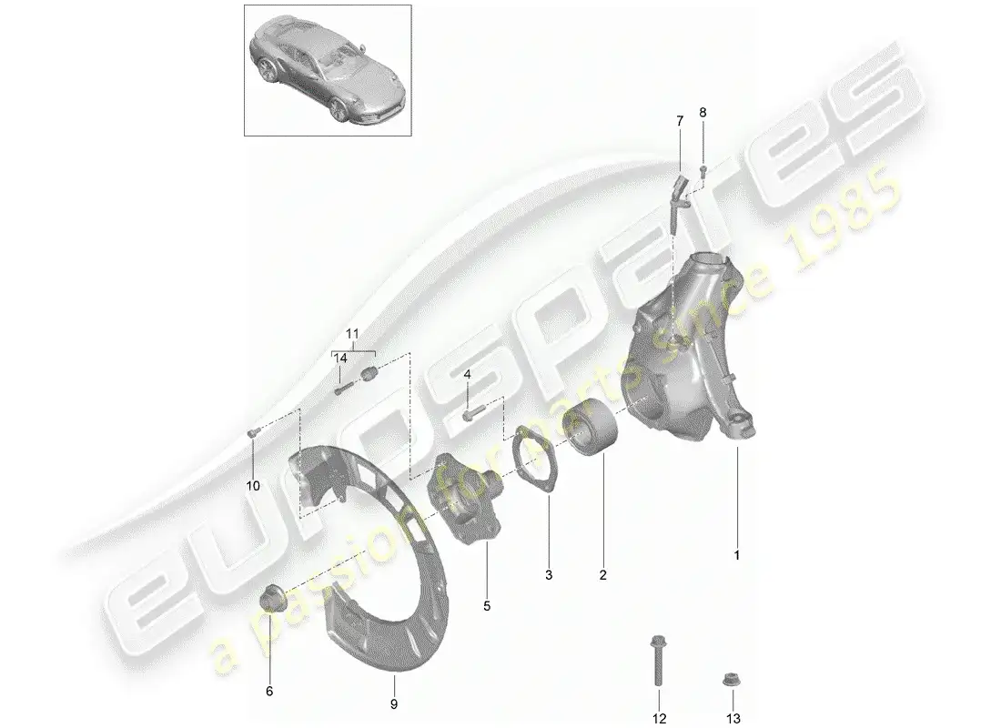 porsche 2016 (991-1 turbo) portador de ruedas diagrama de piezas