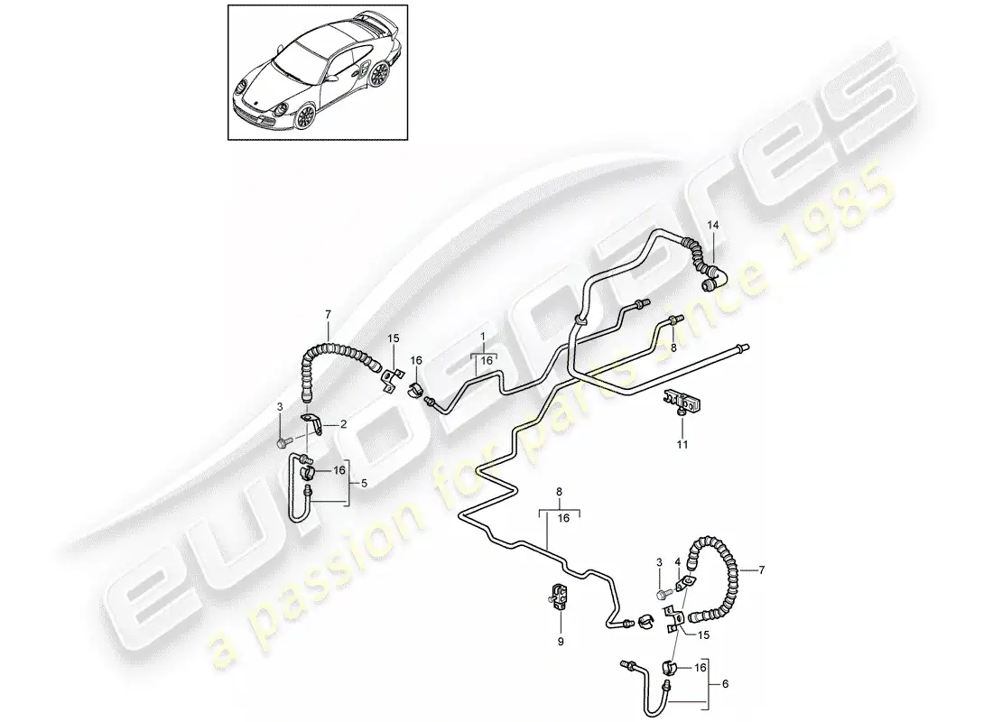 porsche 2011 (997-2 turbo / gt2 rs) diagrama de piezas de la línea de freno