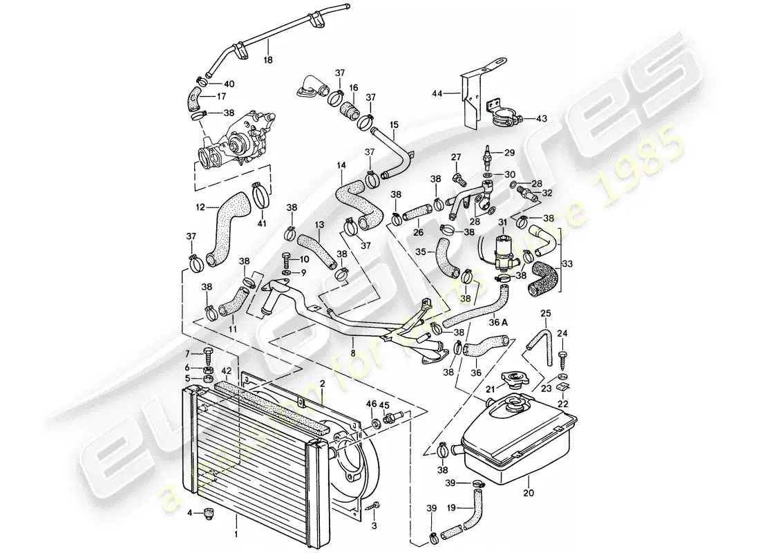 porsche 1990 (944) diagrama de piezas de refrigeración por agua