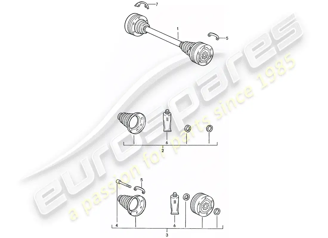 porsche 1990 (944) eje de accionamiento diagrama de piezas