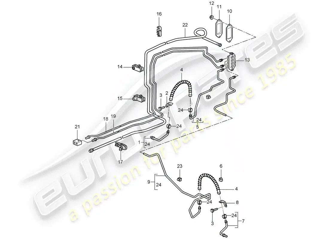 porsche 2005 (987 boxster) línea de freno diagrama de piezas