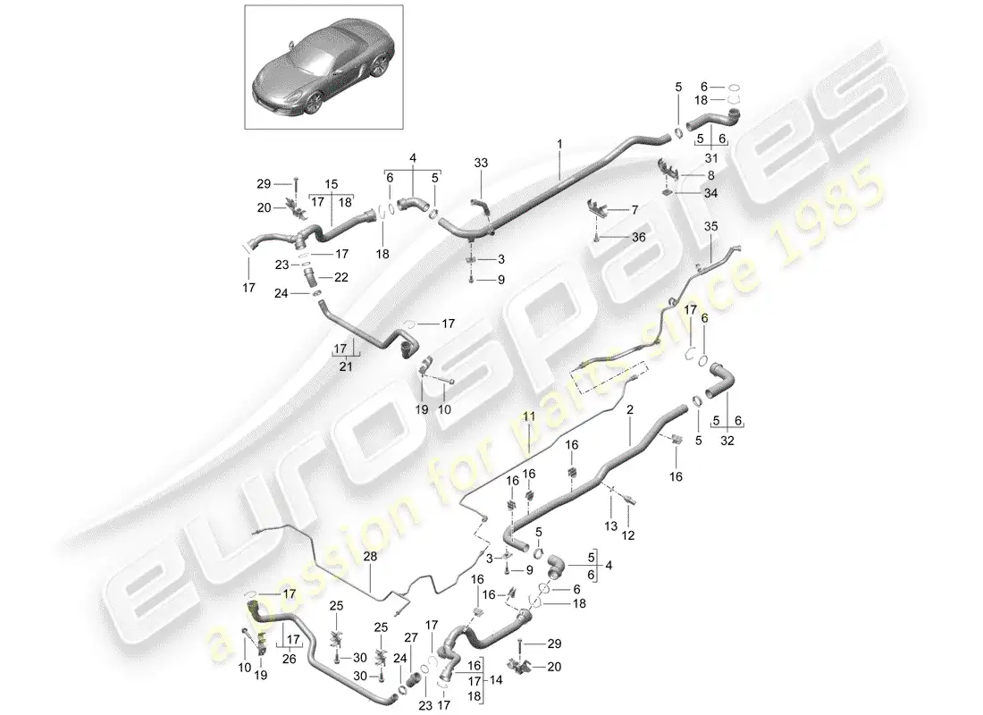 porsche 2012 (981 boxster) water cooling 1 diagrama de piezas