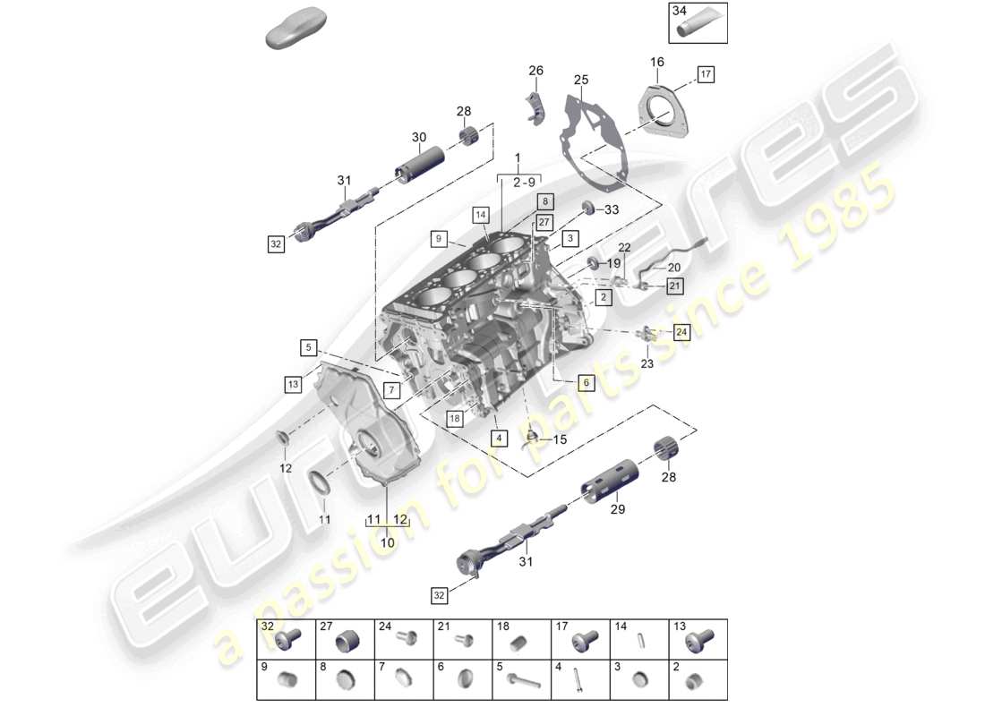 porsche 2023 (cayenne e3 pa) carcasa del cárter piezas individuales diagrama de piezas