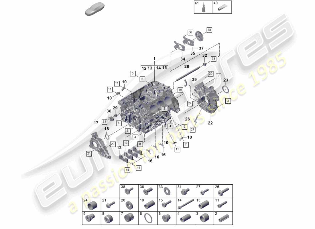 porsche 2023 (cayenne e3 pa) carcasa del cárter piezas individuales diagrama de piezas