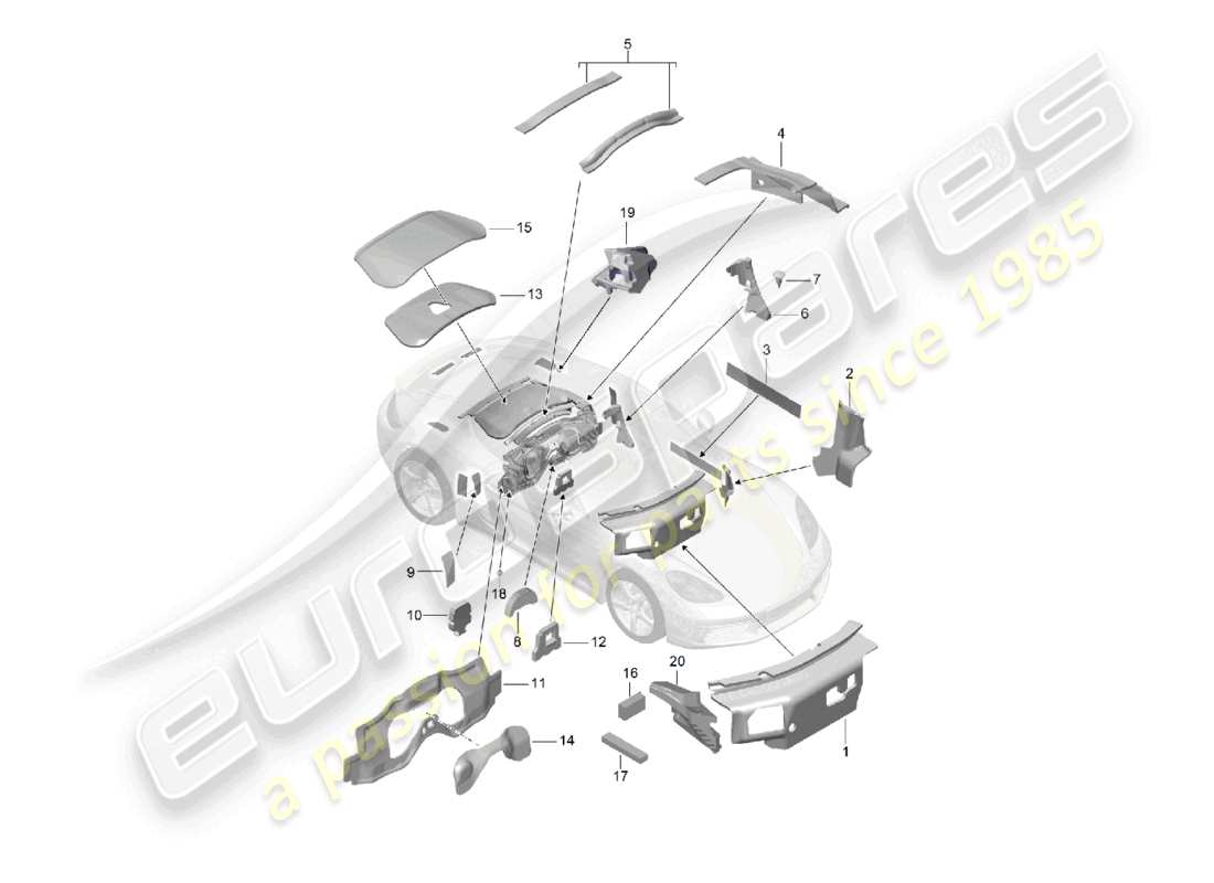 porsche 2021 (718 cayman) diagrama de piezas del absorbedor de sonido corporal