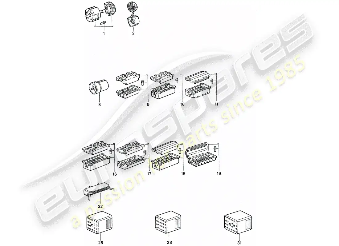 porsche 1987 (911) carcasa del conector diagrama de piezas