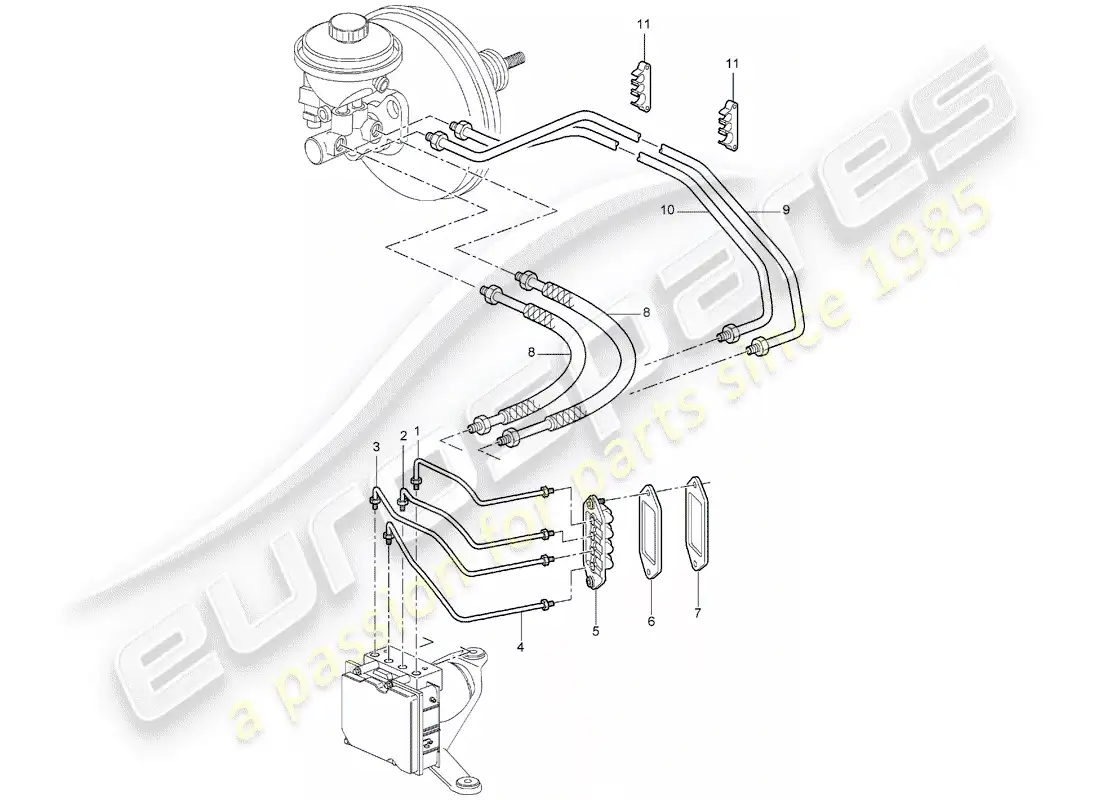 porsche 2006 (987 boxster) líneas de freno diagrama de piezas