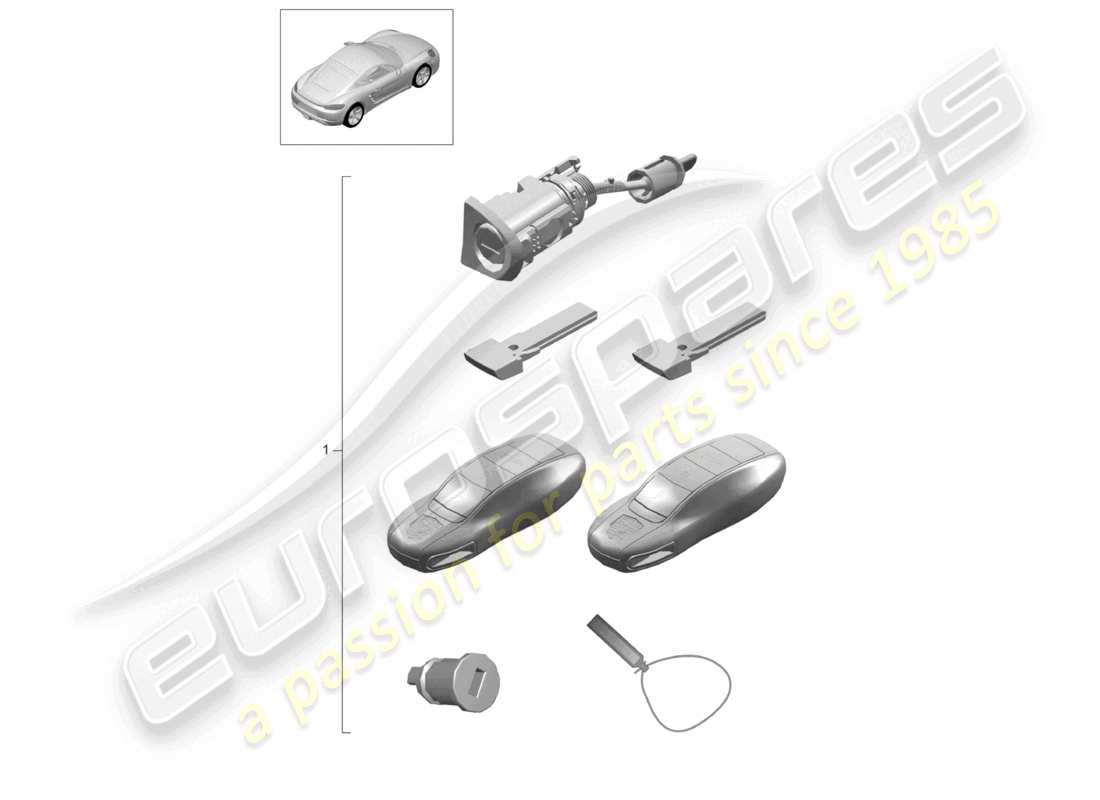 porsche 2023 (718 cayman) diagrama de piezas del conjunto de reparación 1 de cilindros de cerradura