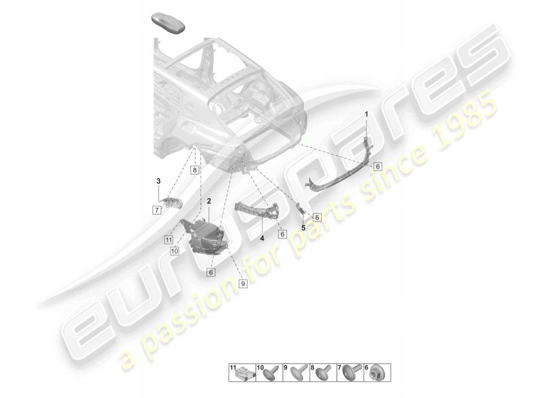 porsche 2022 (panamera 971-2) diagrama de piezas de los sujetadores del parachoques trasero sport turismo