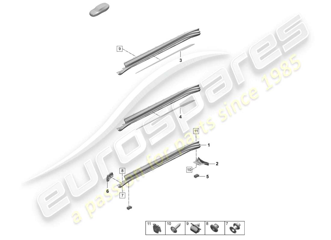 porsche 2026 (taycan 9j1-2) diagrama de piezas de accesorios de moldura de larguero lateral