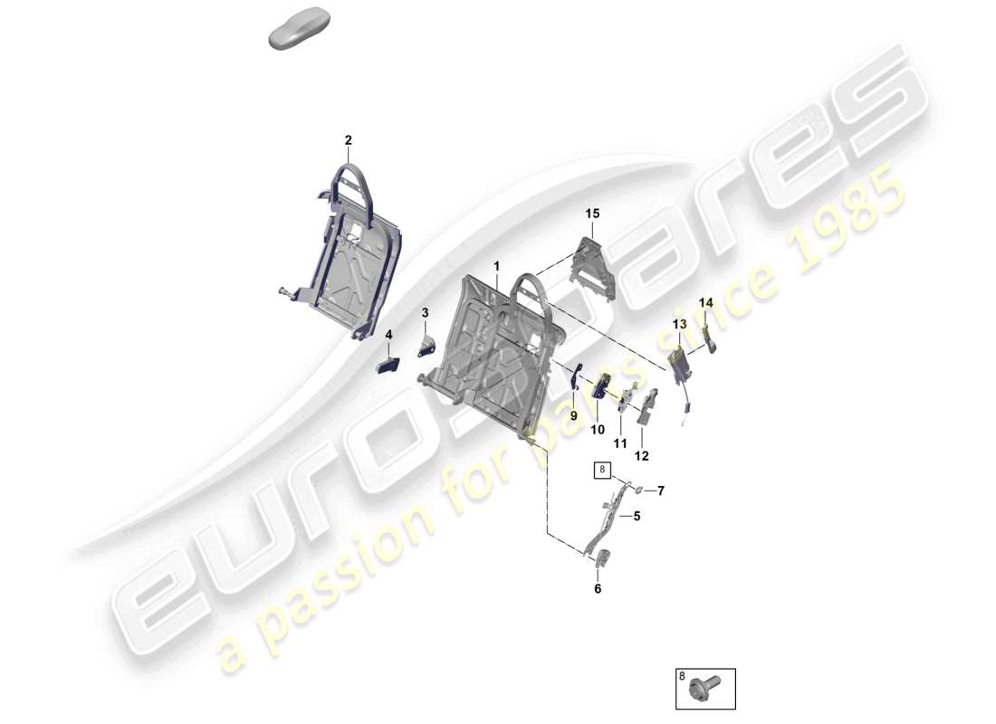 porsche 2025 (panamera 976) diagrama de piezas del asiento estándar del marco del respaldo