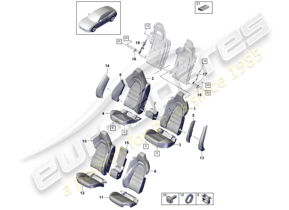 porsche 2022 (panamera 971-2) asiento trasero asiento confort versión deportiva parte de espuma fundas del respaldo fundas del asiento diagrama de piezas