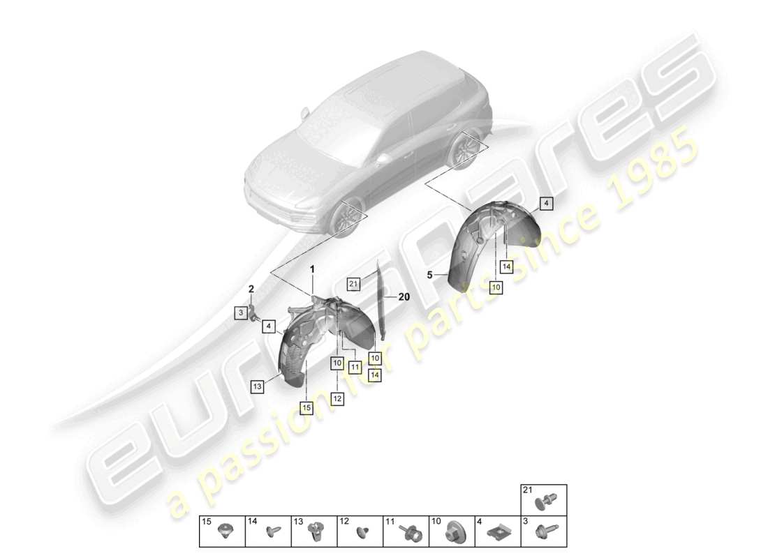 porsche 2024 (cayenne e3 9ya/9yb) revestimiento del alojamiento de la rueda diagrama de piezas