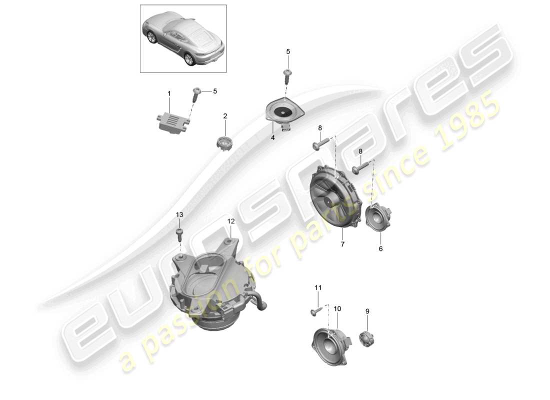 porsche 2023 (718 cayman) diagrama de piezas del altavoz