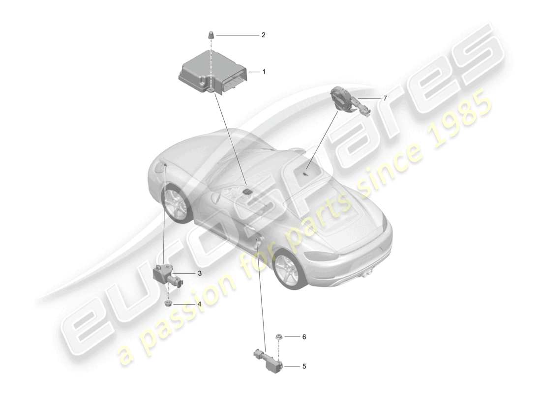 porsche 2023 (718 cayman) unidad de control del airbag sensor de presión diagrama de piezas del airbag