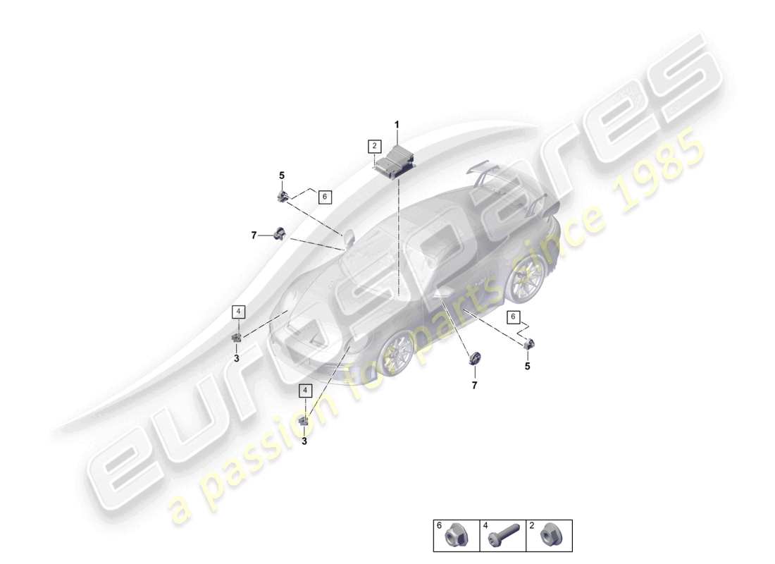 porsche 2025 (992-2 gt3) unidad de control para airbag sensor de impacto para airbag protección de peatones diagrama de piezas