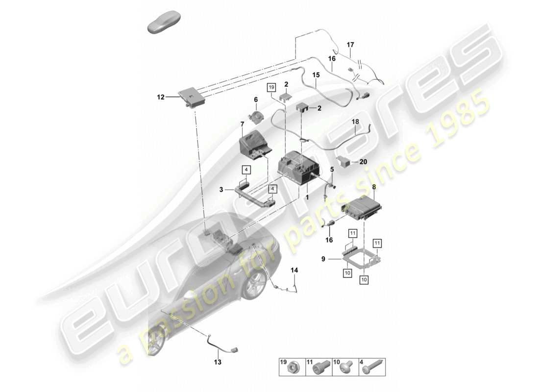porsche 2022 (panamera 971-2) diagrama de piezas de la batería 48 voltios