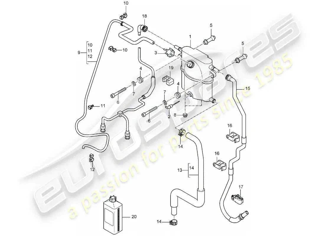 porsche 2005 (carrera gt) enfriamiento por agua 3 - diagrama de piezas del contenedor de fluidos