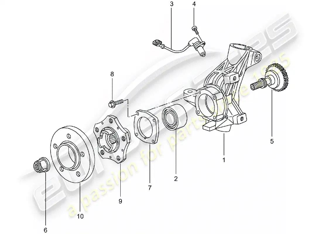 porsche 2004 (986 boxster) porta ruedas - cubo de rueda diagrama de piezas