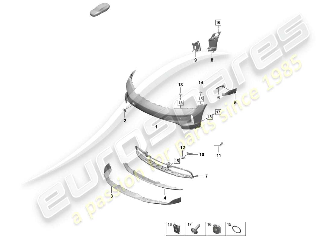porsche 2026 (taycan 9j1-2) diagrama de piezas del paquete de diseño todoterreno del taycan cross turismo para el parachoques delantero
